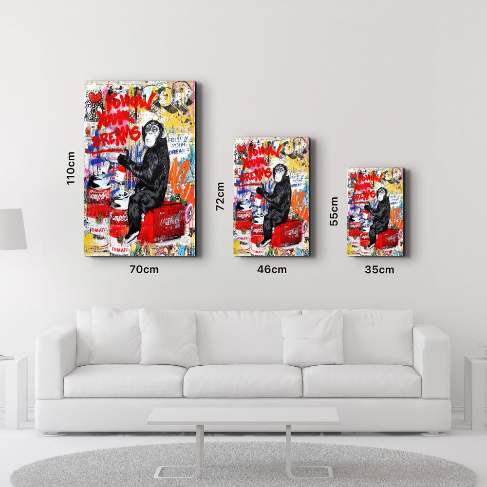 Autres décorations murales - Banksy - Suivez vos rêves singe | Art mural en verre 110CMx70CM - ARTDESIGNA