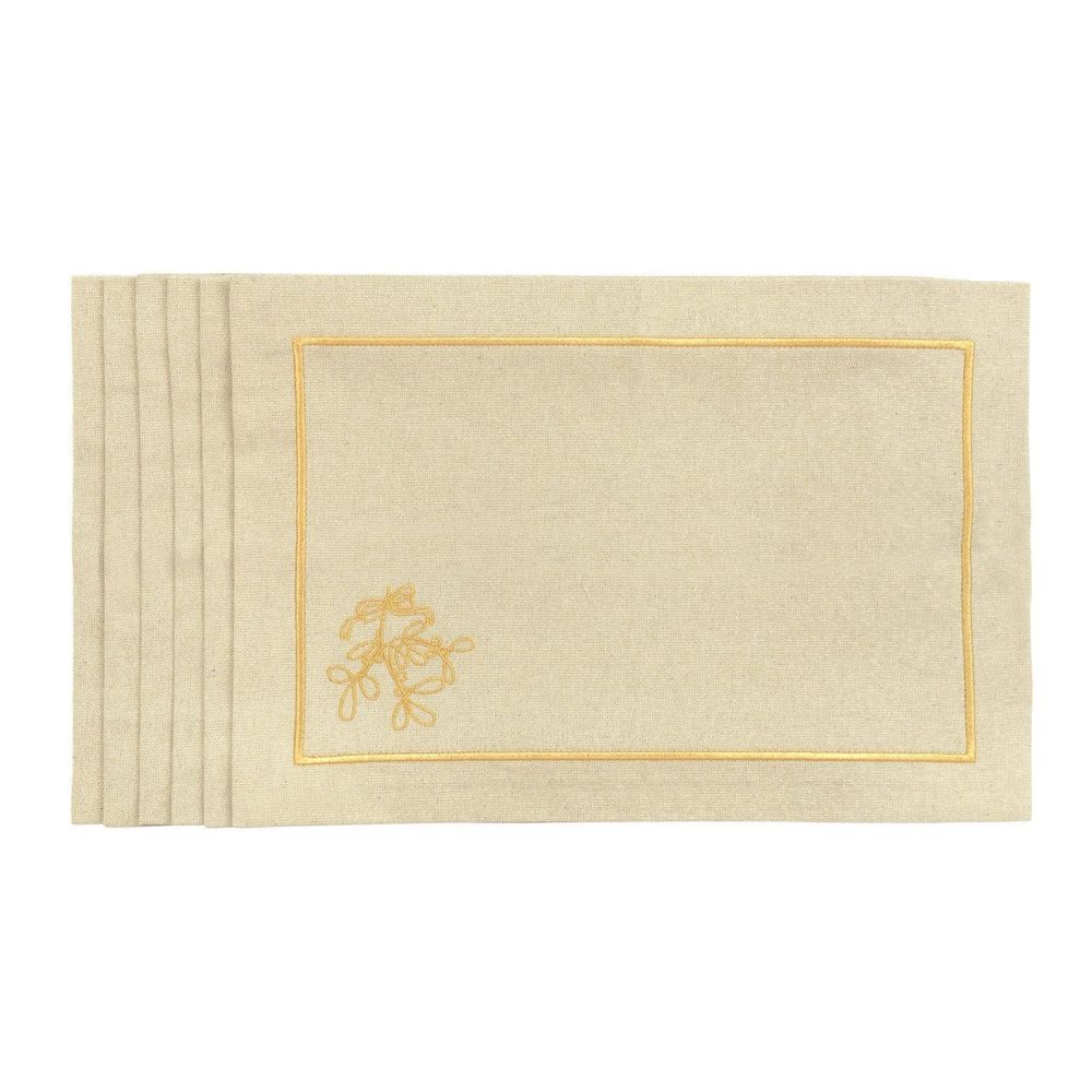 Table linen - Embroidered Placemats Mistletoe Goldenline - 6 pieces - ROSEBERRY HOME