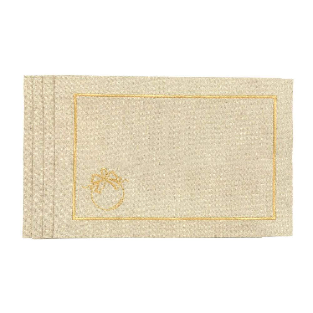 Table linen - Embroidered Placemats Christmas Bauble Goldenline - 4 pieces - ROSEBERRY HOME