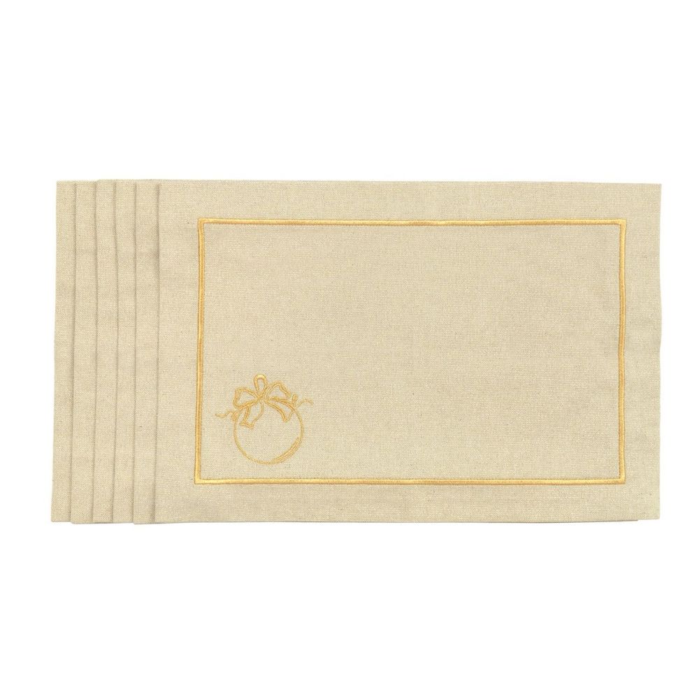 Table linen - Embroidered Placemats Christmas Bauble Goldenline - 6 pieces - ROSEBERRY HOME