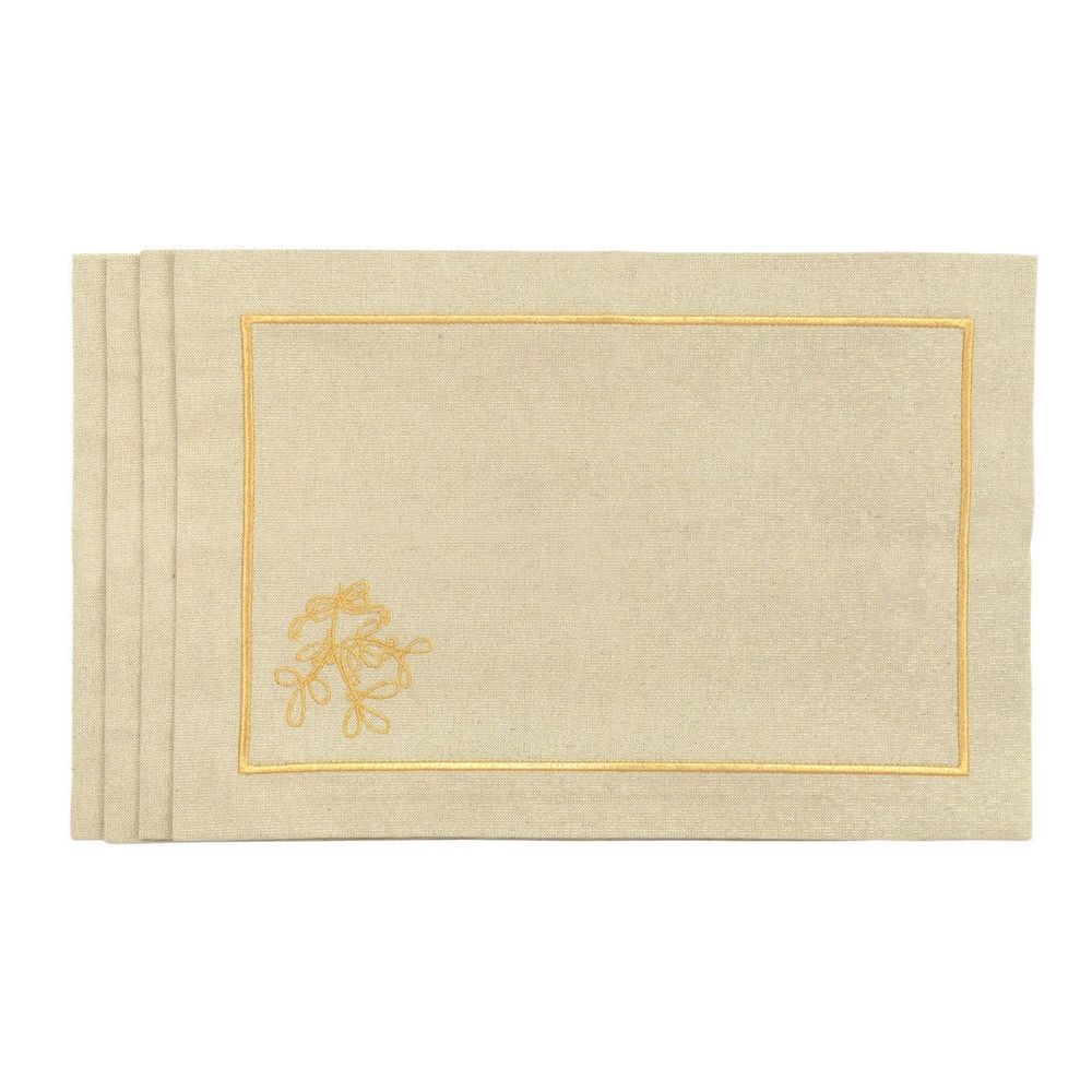 Table linen - Embroidered Placemats Mistletoe Goldenline - 4 pieces - ROSEBERRY HOME