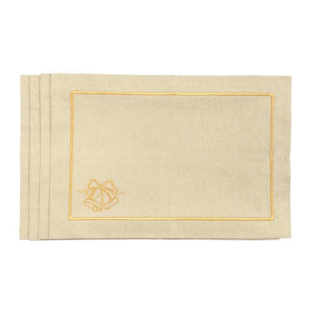Linge de table textile - Brodé Sets de table Jingle Bells Goldenline - 4 pièces - ROSEBERRY HOME
