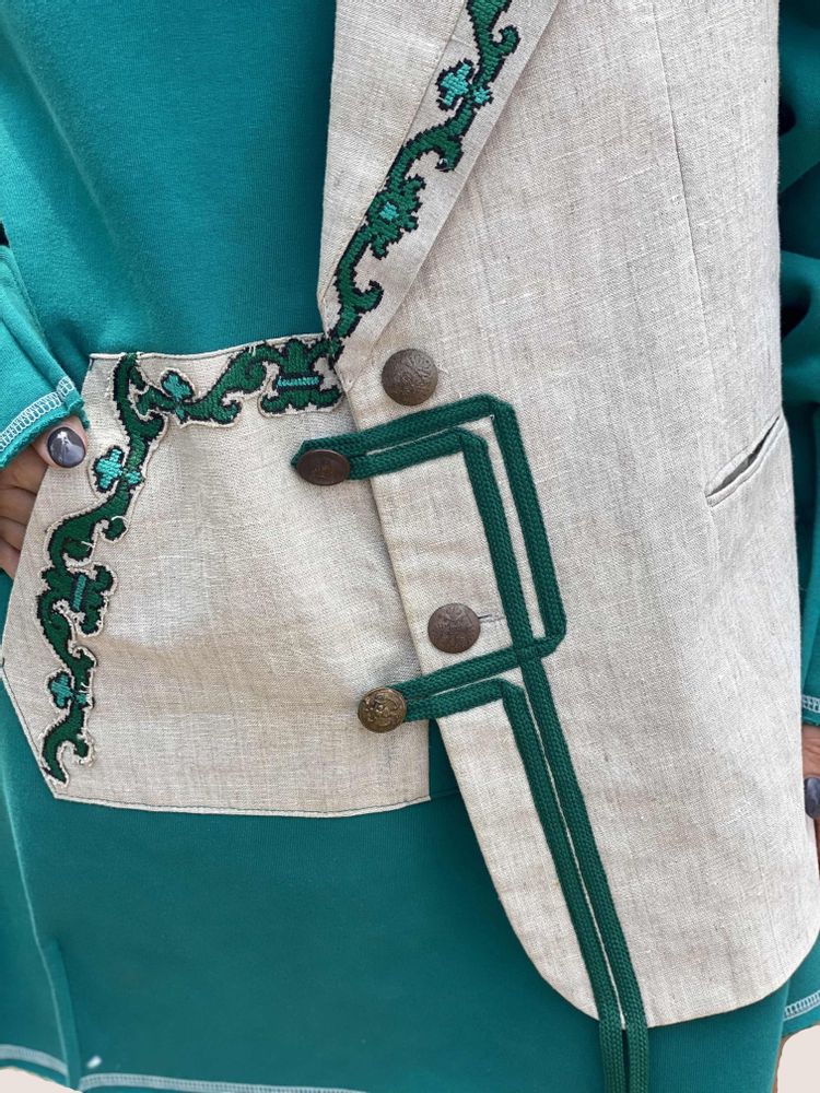 Apparel - To be continued... Unusual sweatshirt with a linen jacket - VLADA DIZIK KOSHKIN DOM