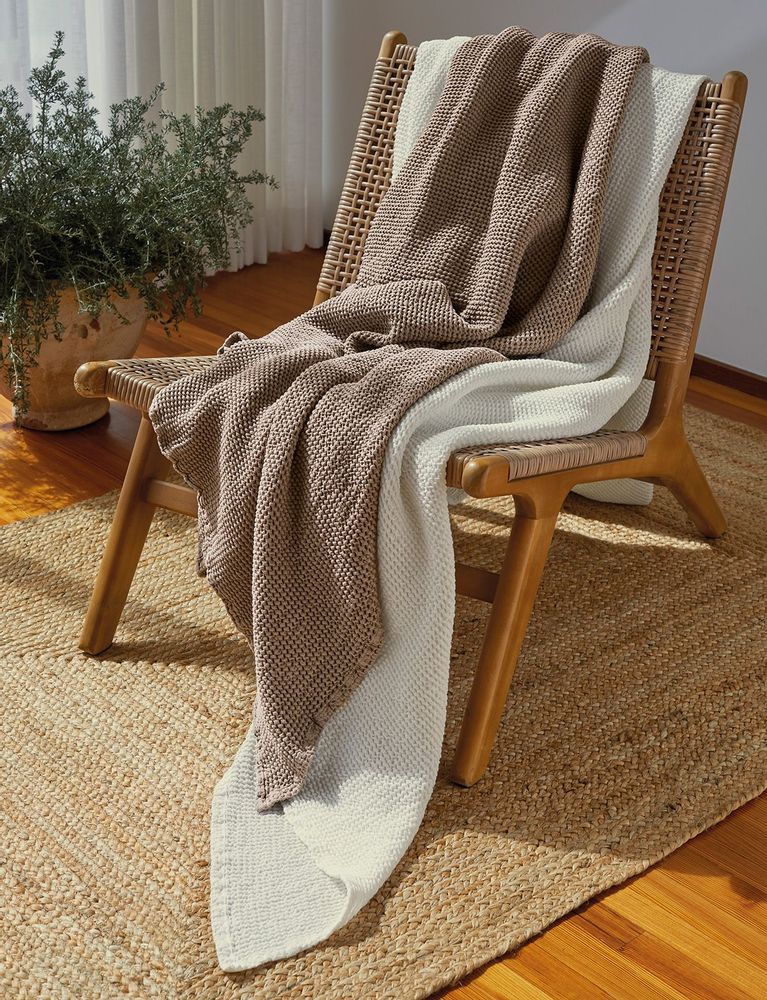 Throw blankets - Organic Cotton Throw Blanket MOCHA - SOWL