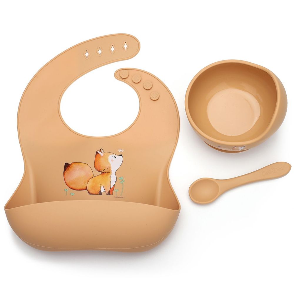 Everyday plates - Fox silicone bib + bowl + spoon set - GAELLE DUVAL