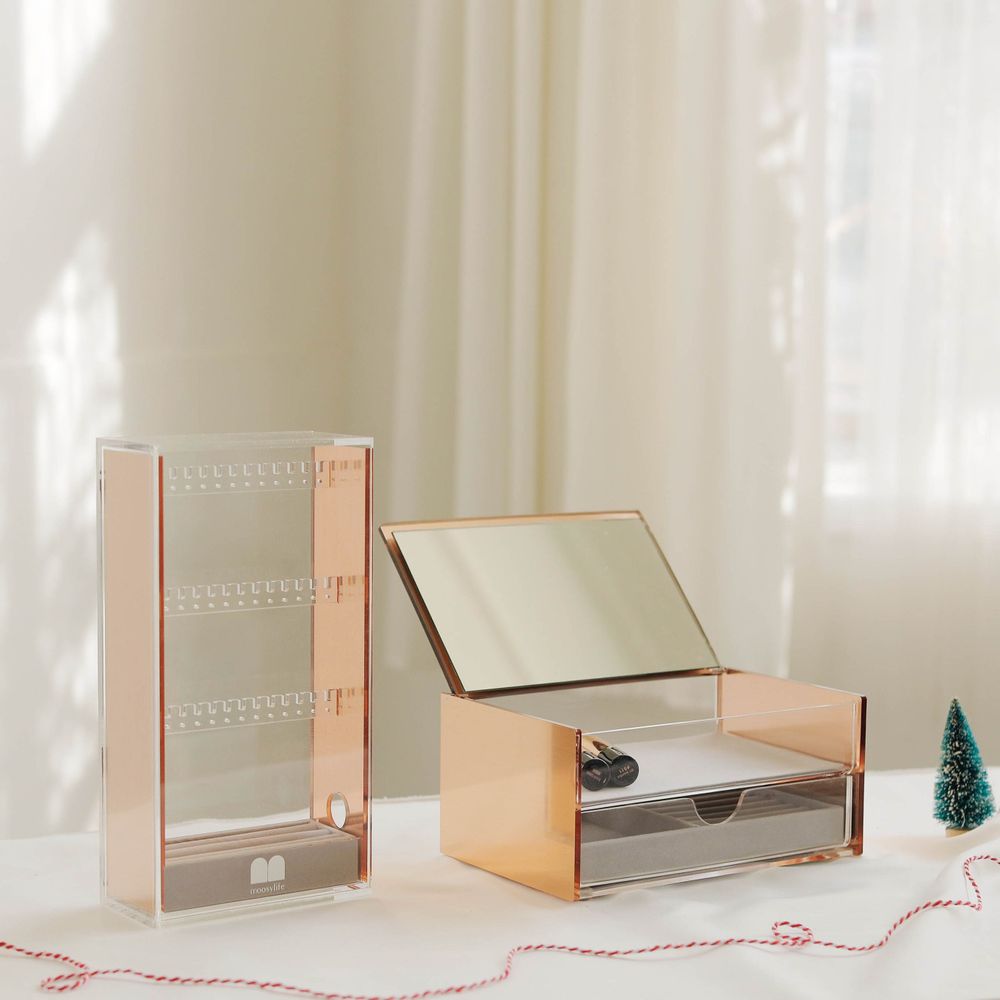 Range-tout - Boîte à bijoux miroir en or rose. - ASTRID DISPLAY & DECOR CO., LTD.