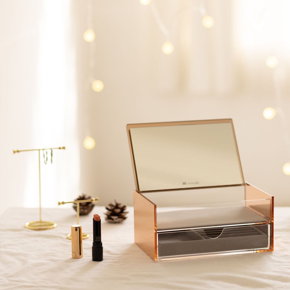 Range-tout - Boîte à bijoux miroir en or rose. - ASTRID DISPLAY & DECOR CO., LTD.