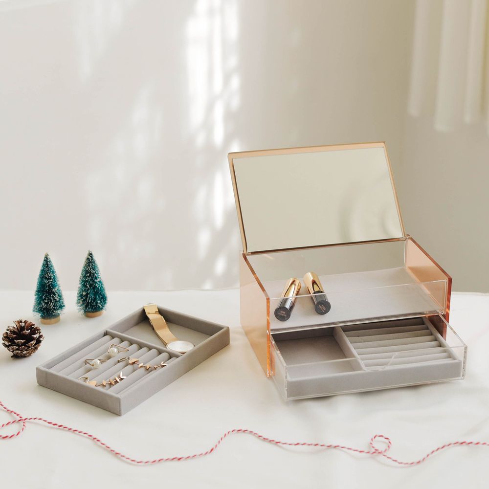 Range-tout - Boîte à bijoux miroir en or rose. - ASTRID DISPLAY & DECOR CO., LTD.