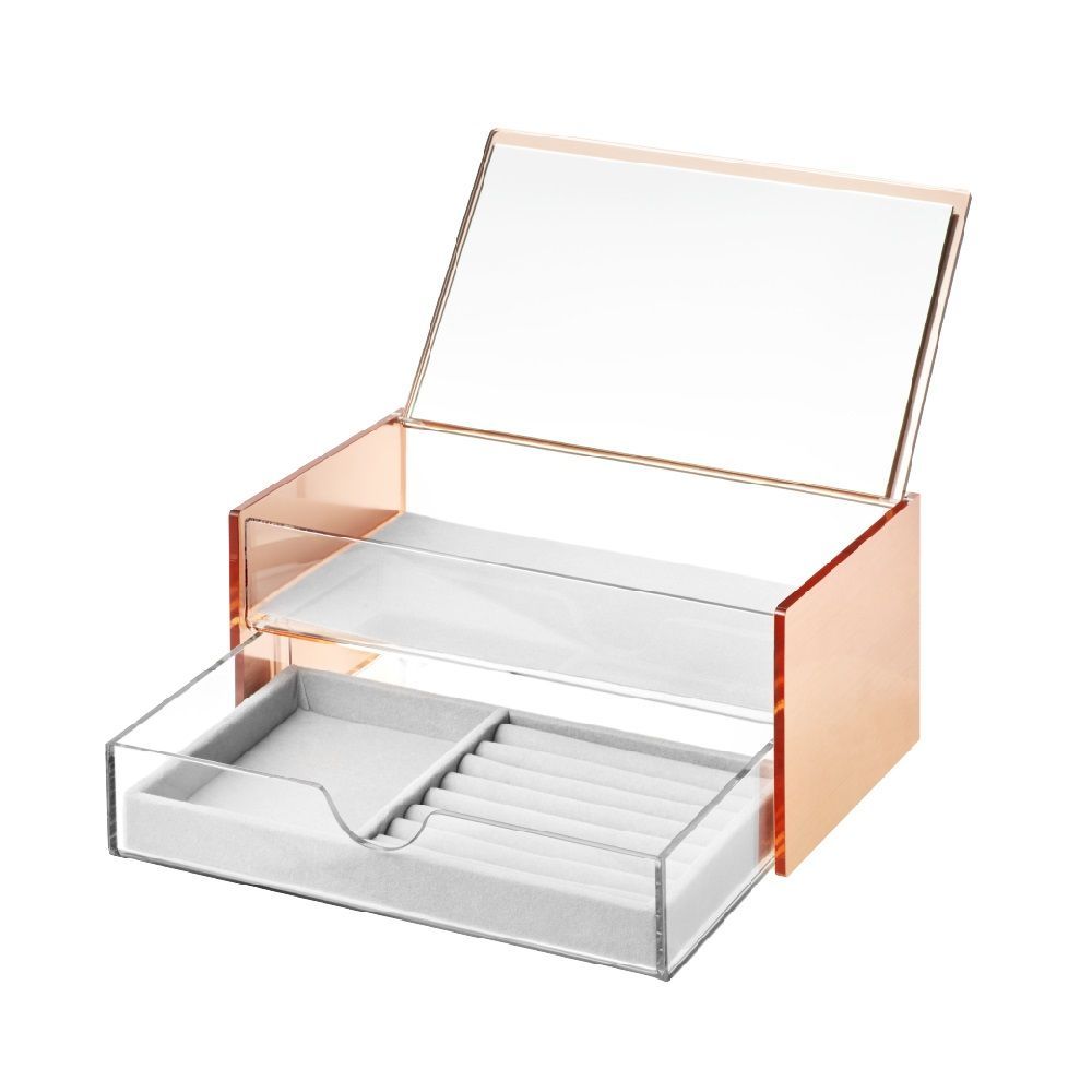 Range-tout - Boîte à bijoux miroir en or rose. - ASTRID DISPLAY & DECOR CO., LTD.