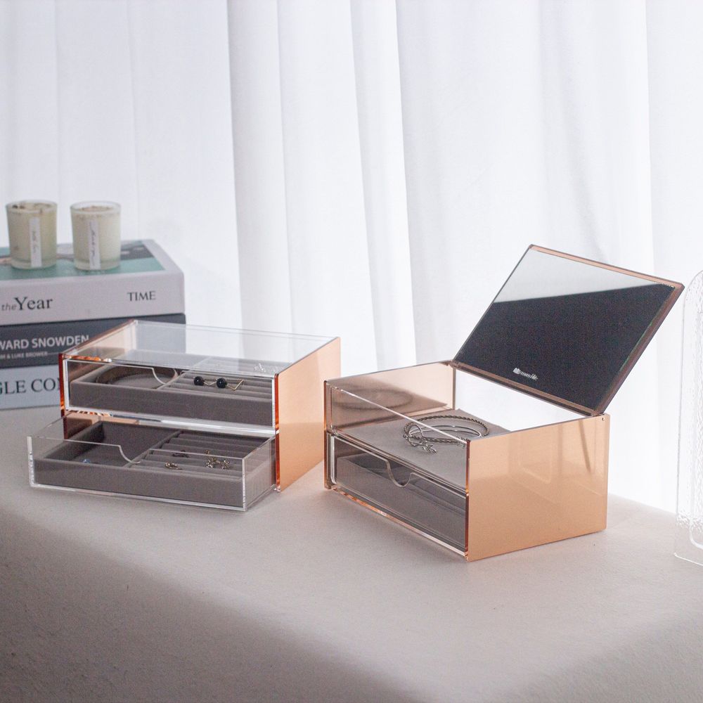 Range-tout - Boîte à bijoux miroir en or rose. - ASTRID DISPLAY & DECOR CO., LTD.