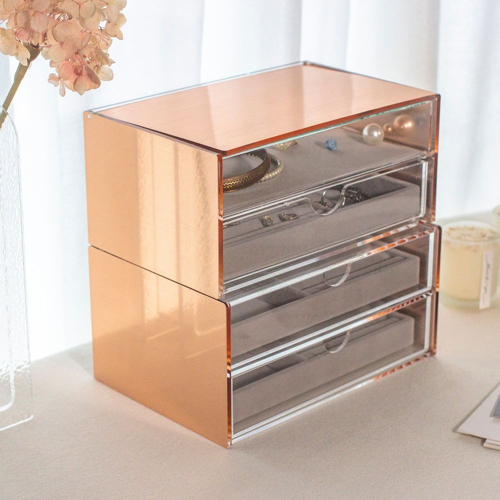 Range-tout - Boîte à bijoux miroir en or rose. - ASTRID DISPLAY & DECOR CO., LTD.