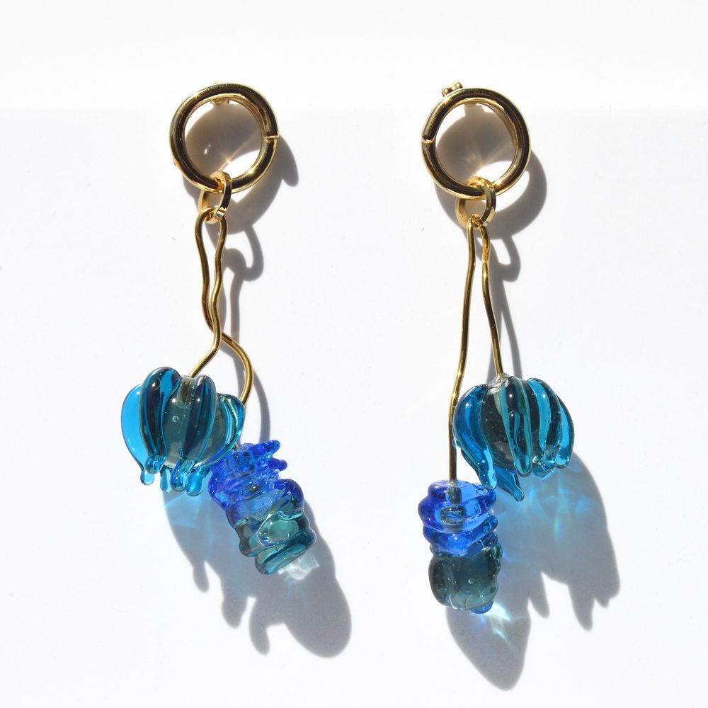 Bijoux - Boucles d'oreilles plaqué or verre soufflé Murano Artisan Onirica Flor - CHAMA NAVARRO