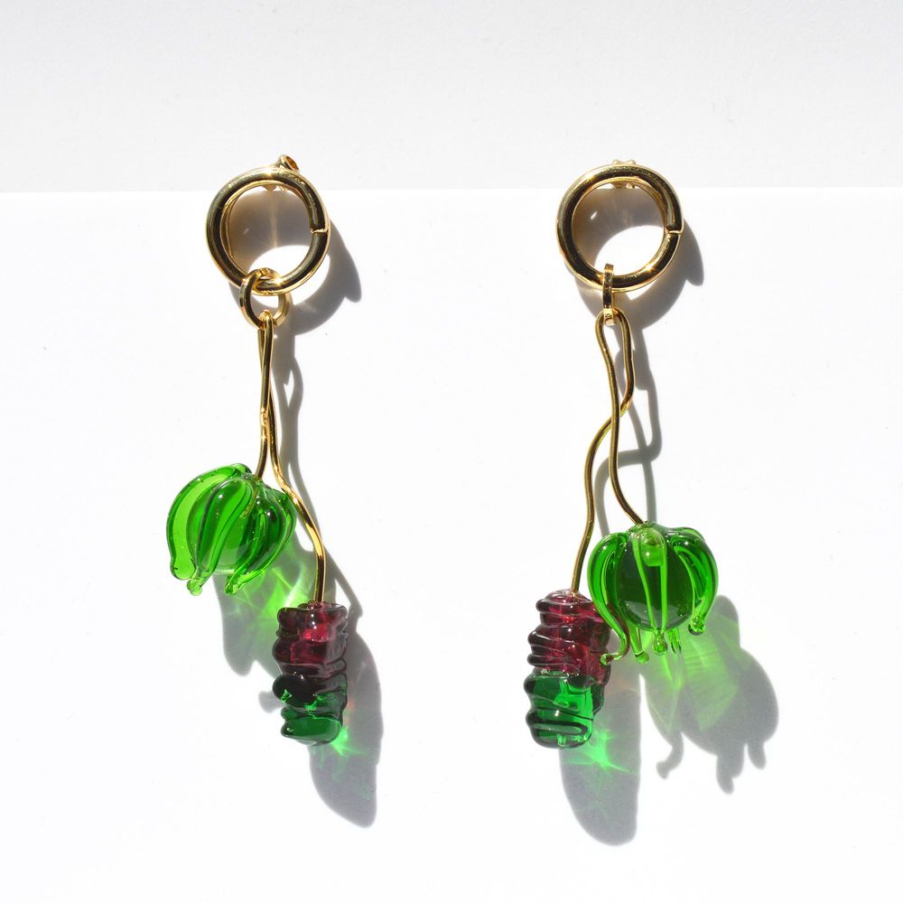 Bijoux - Boucles d'oreilles plaqué or verre soufflé Murano Artisan Onirica Flor - CHAMA NAVARRO