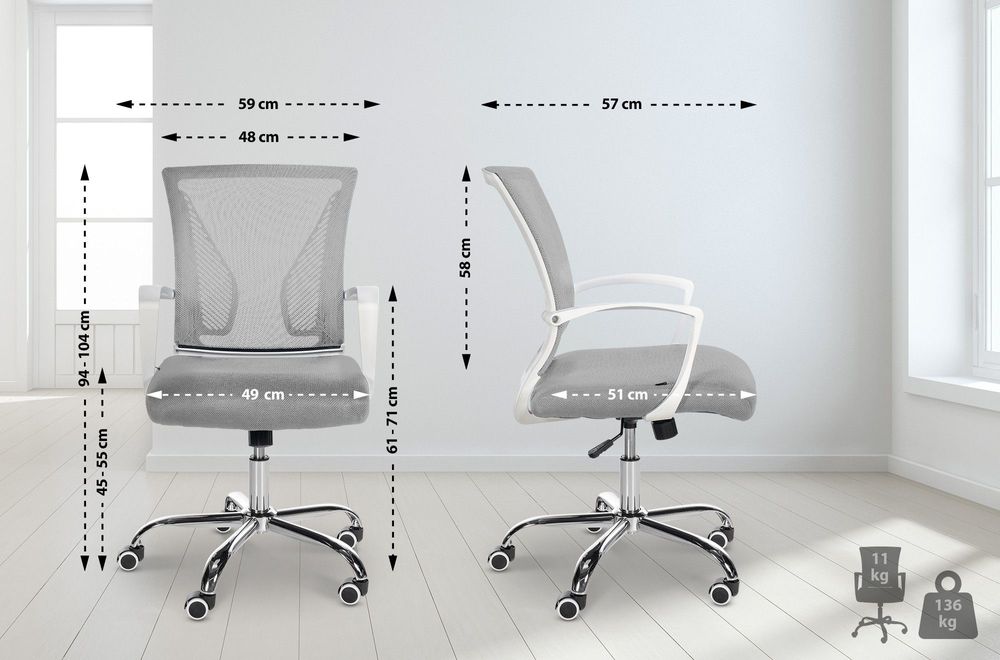 Office seating - Nylon and Chrome Office Chair - Light Grey - VIBORR