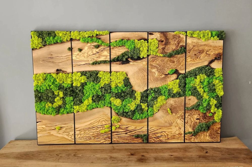Autres décorations murales - "Art Mural sur Mesure en Bois de Mousse et d'Olivier : Multiples Sculptures Murales Haut de Gamme Faites Main" 114CMX38CM - ARTDESIGNA