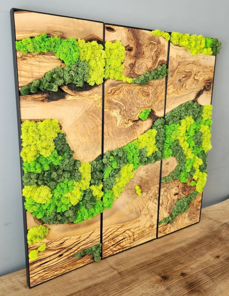 Autres décorations murales - "Art Mural sur Mesure en Bois de Mousse et d'Olivier : Multiples Sculptures Murales Haut de Gamme Faites Main" 114CMX38CM - ARTDESIGNA