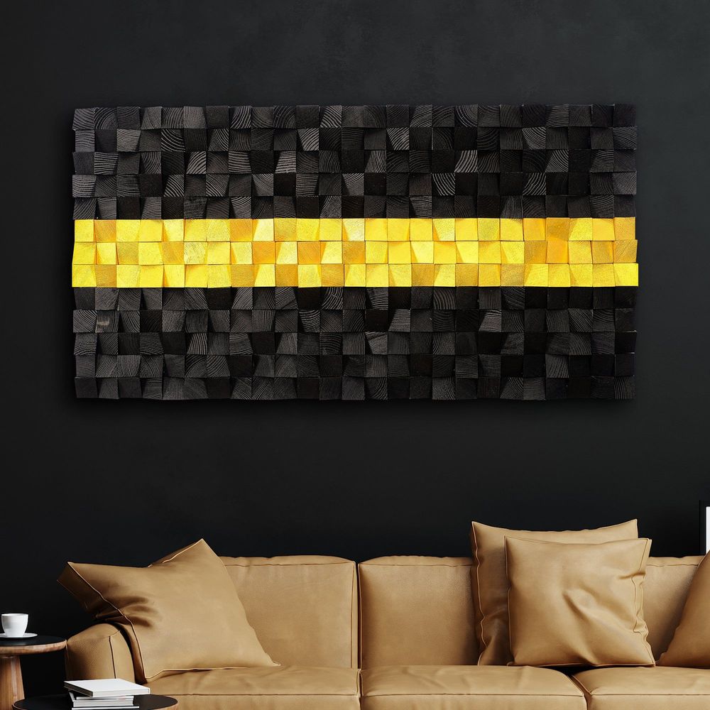 Autres décorations murales - "Chemin Doré : Sculpture Murale en Bois de Qualité Supérieure Fait Main Édition Limitée" 140CMX70CM - ARTDESIGNA