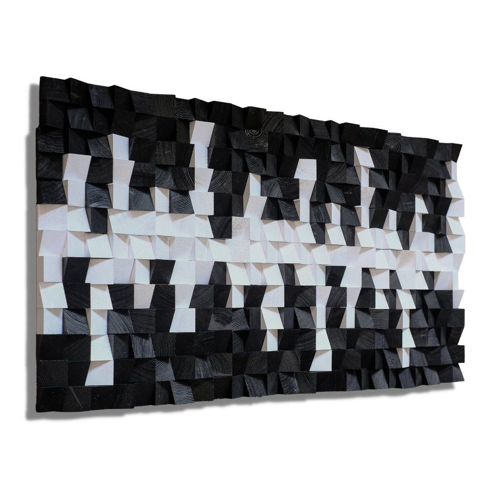 Autres décorations murales - "Noir et Blanc : Sculpture Murale en Bois de Qualité Supérieure Fait Main Édition Limitée" 110CMX55CM - ARTDESIGNA