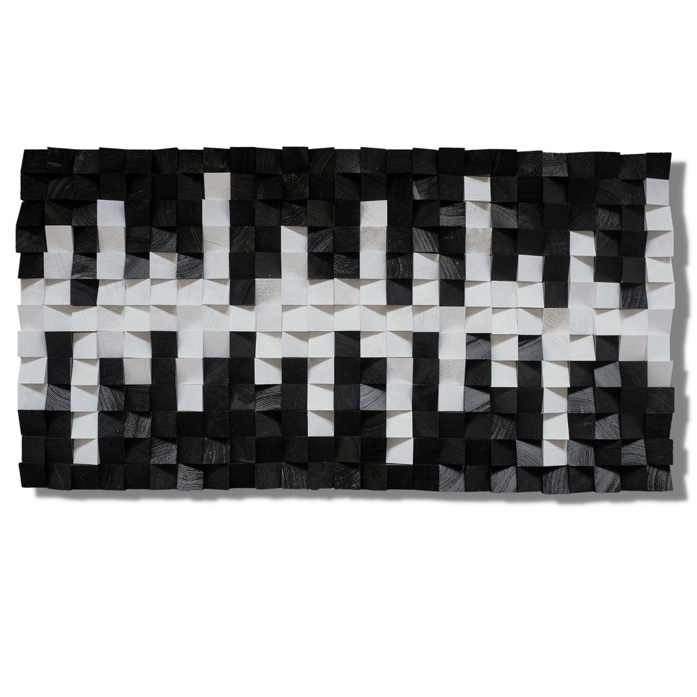 Autres décorations murales - "Noir et Blanc : Sculpture Murale en Bois de Qualité Supérieure Fait Main Édition Limitée" 110CMX55CM - ARTDESIGNA
