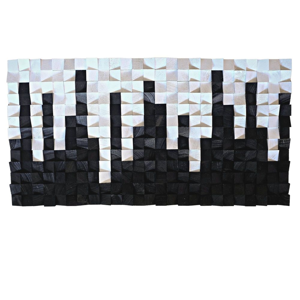 Autres décorations murales - "Noir et Blanc : Sculpture Murale en Bois de Qualité Supérieure Fait Main Édition Limitée" 110CMX55CM - ARTDESIGNA