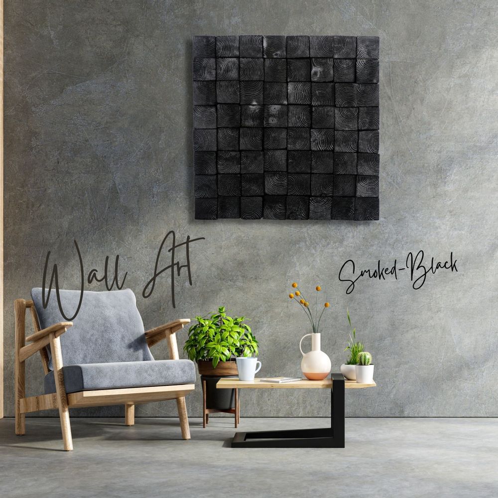 Autres décorations murales - "Sculpture Murale Fumée Noire : Ensemble de Crochets Muraux en Bois de Qualité Supérieure Fait Main Édition Limitée" 100CMX100CM - ARTDESIGNA