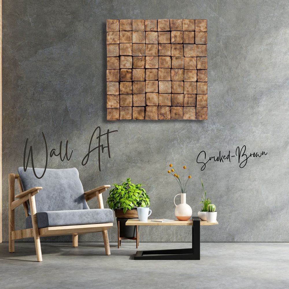 Autres décorations murales - "Sculpture Murale Fumée Marron : Édition Limitée en Bois de Qualité Supérieure Fait Main" 100CMX100CM - ARTDESIGNA