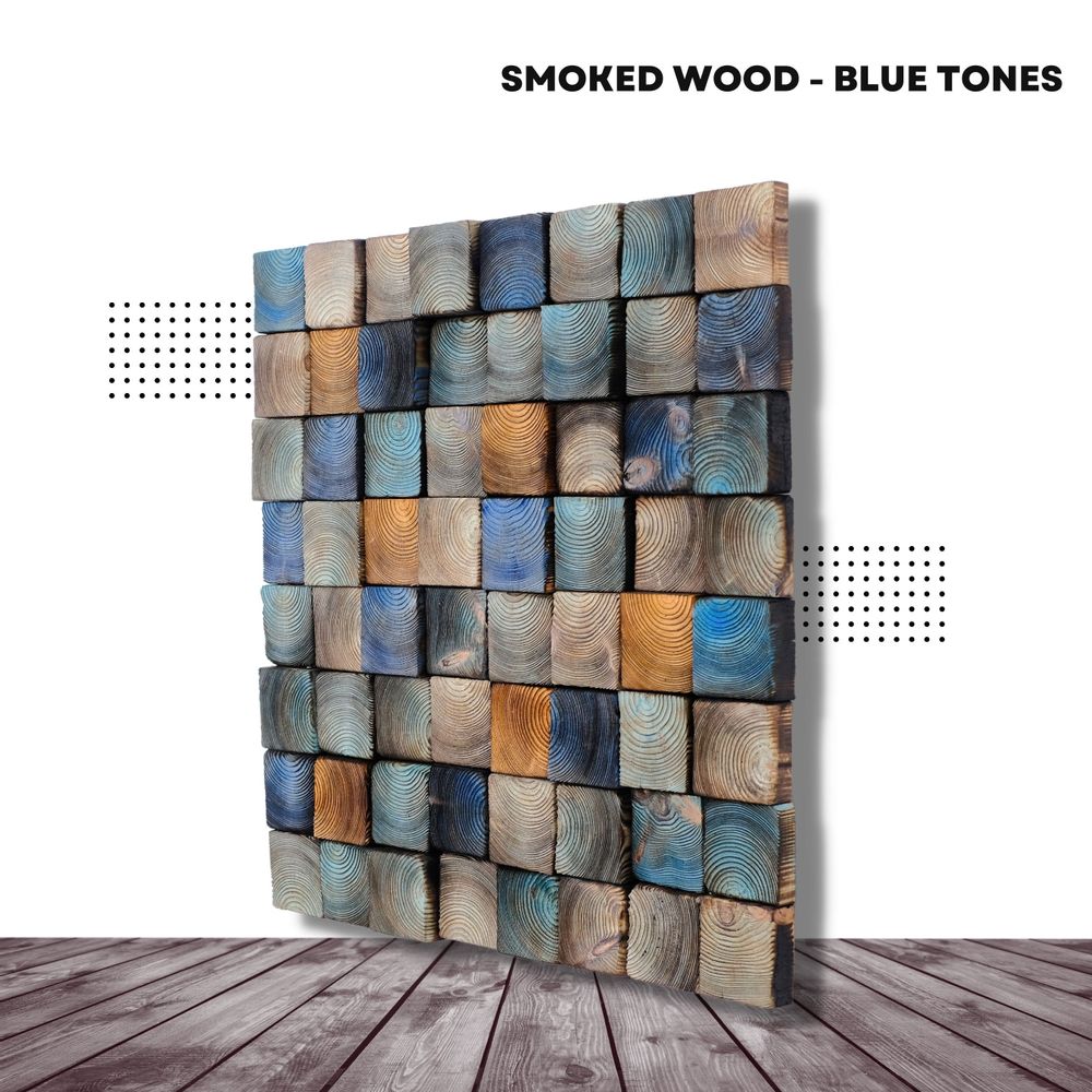Autres décorations murales - "Sculpture Murale Fumée Bleue : Édition Limitée en Bois de Qualité Supérieure Fait Main" 100CMX100CM - ARTDESIGNA