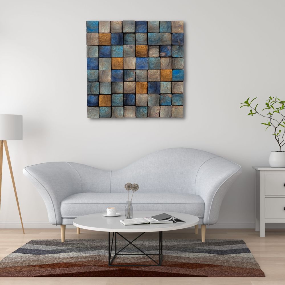 Autres décorations murales - "Sculpture Murale Fumée Bleue : Édition Limitée en Bois de Qualité Supérieure Fait Main" 100CMX100CM - ARTDESIGNA