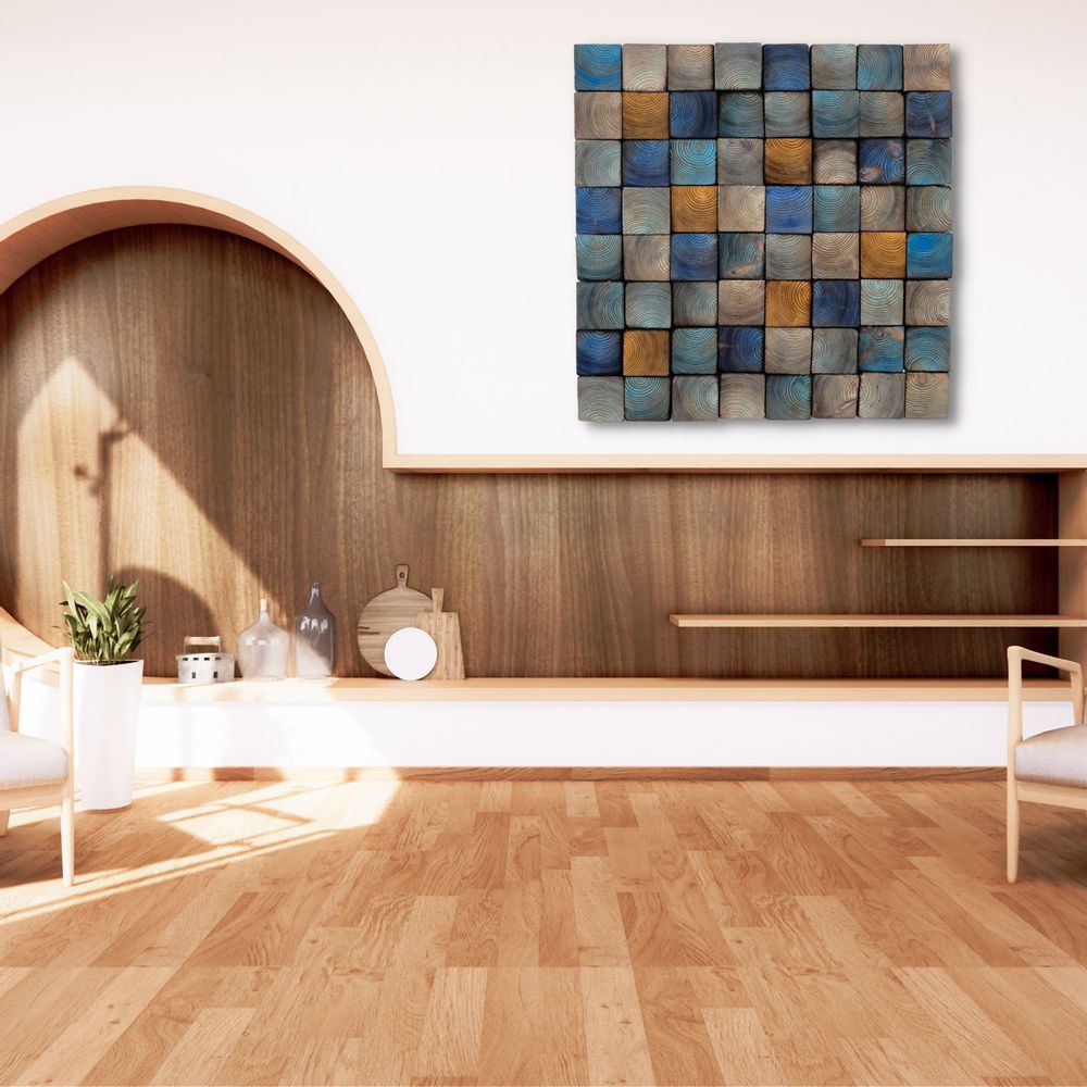 Autres décorations murales - "Sculpture Murale Fumée Bleue : Édition Limitée en Bois de Qualité Supérieure Fait Main" 100CMX100CM - ARTDESIGNA