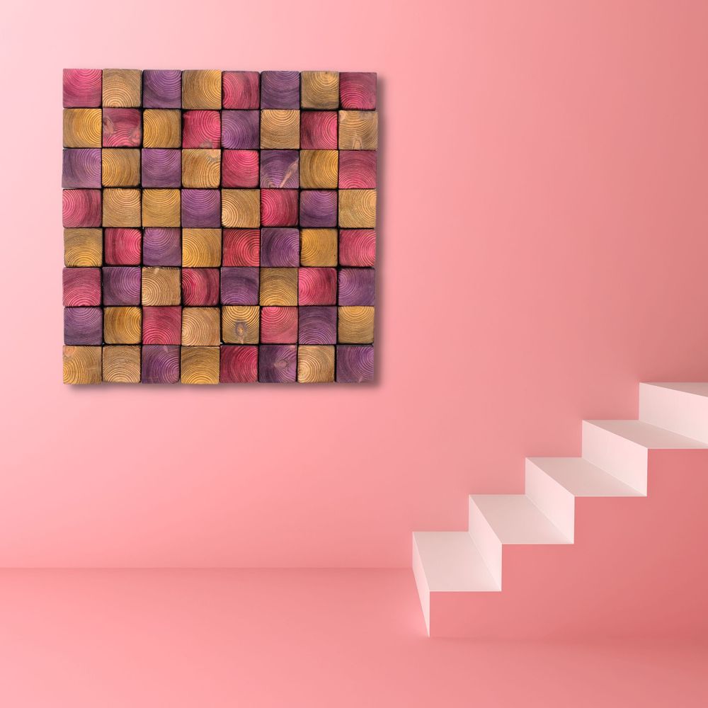Autres décorations murales - "Sculpture Murale Fumée Rose : Édition Limitée en Bois de Qualité Supérieure Fait Main" 100CMX100CM - ARTDESIGNA