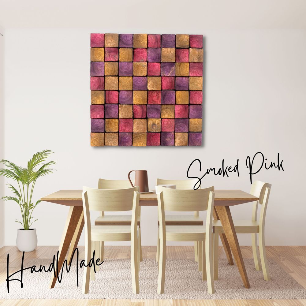 Autres décorations murales - "Sculpture Murale Fumée Rose : Édition Limitée en Bois de Qualité Supérieure Fait Main" 100CMX100CM - ARTDESIGNA