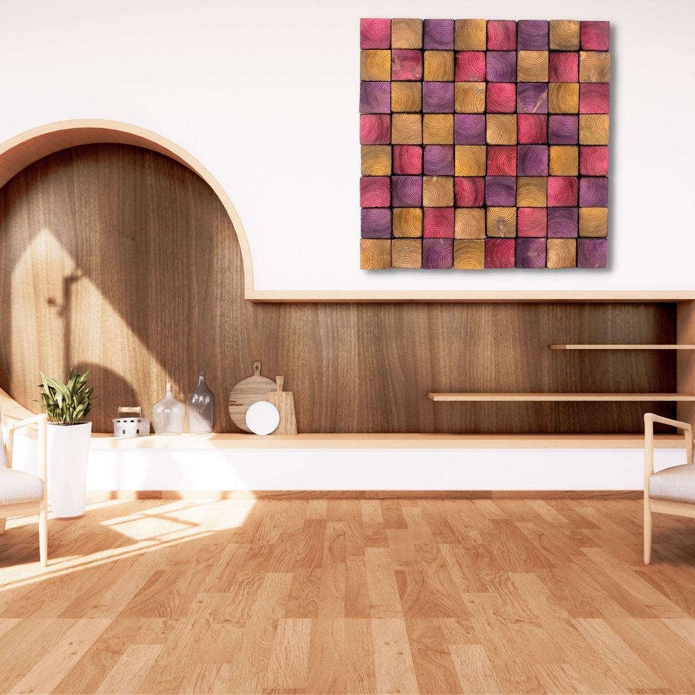 Autres décorations murales - "Sculpture Murale Fumée Rose : Édition Limitée en Bois de Qualité Supérieure Fait Main" 100CMX100CM - ARTDESIGNA