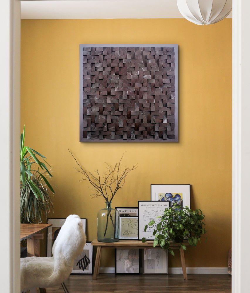 Autres décorations murales - "Copie de la Sculpture Murale Diamant Noir : Édition Limitée en Bois de Qualité Supérieure Fait Main" 100CMX100CM - ARTDESIGNA