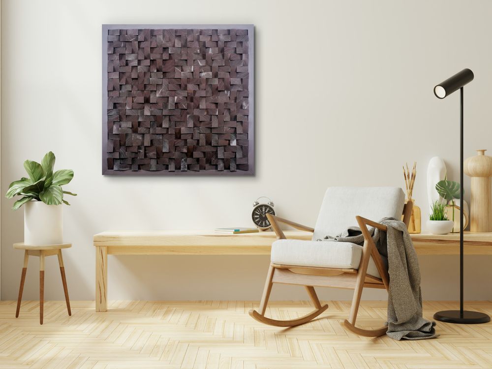 Autres décorations murales - "Copie de la Sculpture Murale Diamant Noir : Édition Limitée en Bois de Qualité Supérieure Fait Main" 100CMX100CM - ARTDESIGNA