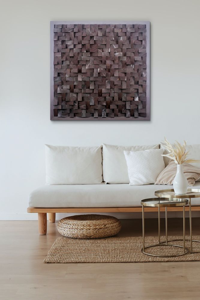 Autres décorations murales - "Copie de la Sculpture Murale Diamant Noir : Édition Limitée en Bois de Qualité Supérieure Fait Main" 100CMX100CM - ARTDESIGNA
