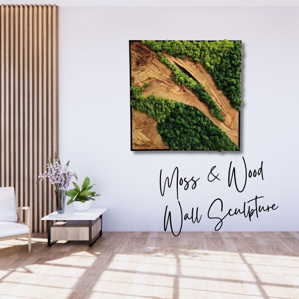 Other wall decoration - "Custom Made Moss and Olive Wood Wall Art: Premium Handcrafted Sculptures" 100CMX100CM - ARTDESIGNA
