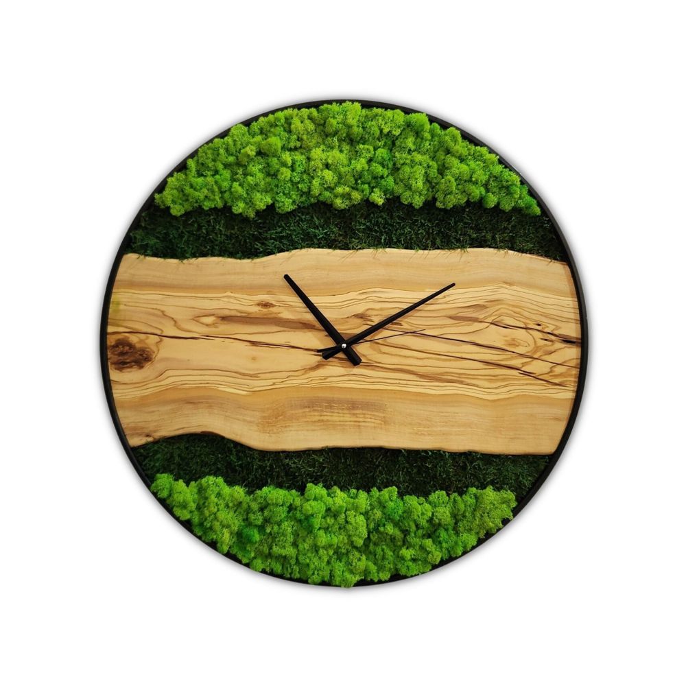 Autres décorations murales - "Horloge Murale sur Mesure en Bois de Mousse et d'Olivier : Sculptures Murales Haut de Gamme Faites Main" 80CM - ARTDESIGNA