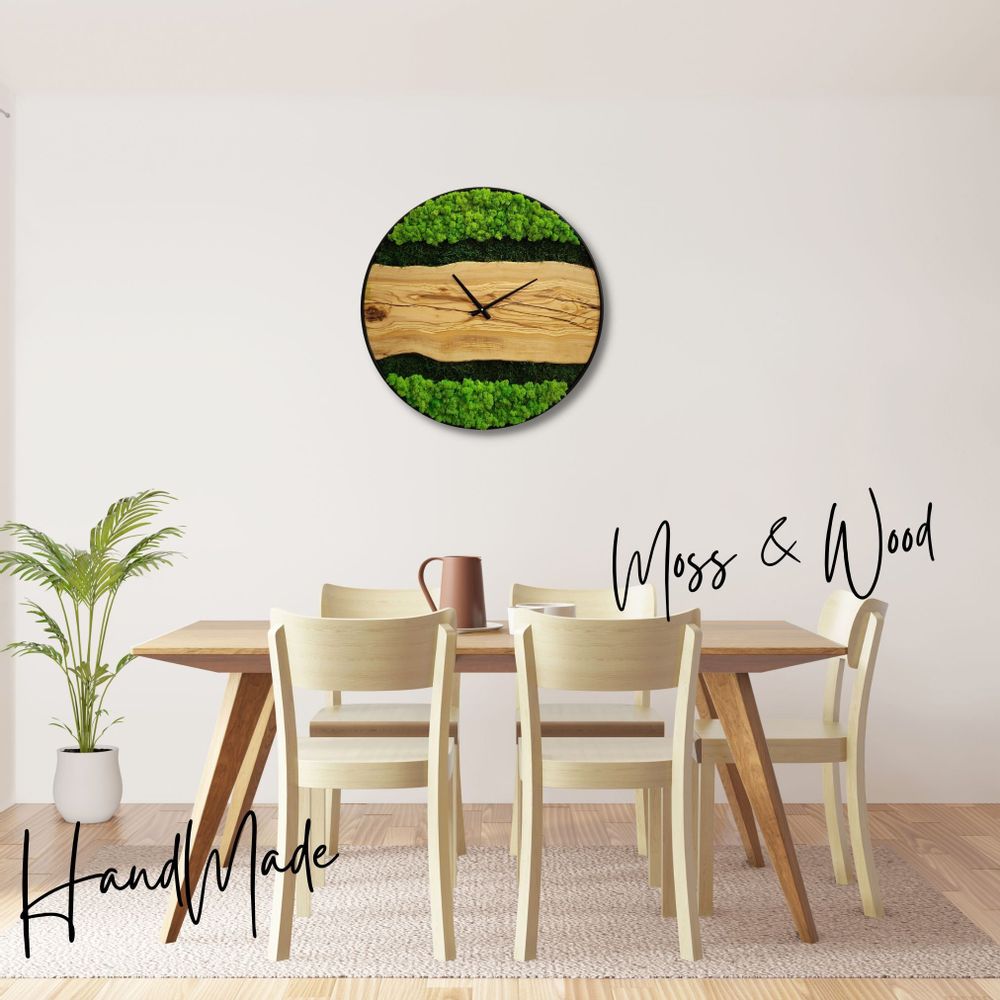 Autres décorations murales - "Horloge Murale sur Mesure en Bois de Mousse et d'Olivier : Sculptures Murales Haut de Gamme Faites Main" 80CM - ARTDESIGNA