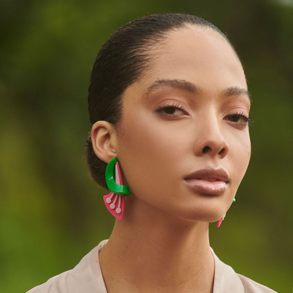 Jewelry - Earring Dual Flower Pink - GISSA BICALHO