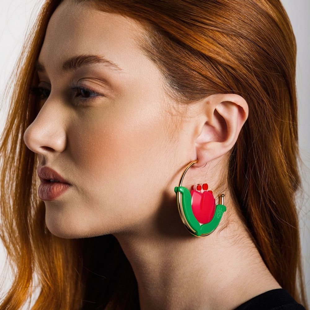 Jewelry - Earring Hoop Pequi Flower Cinnamon - GISSA BICALHO