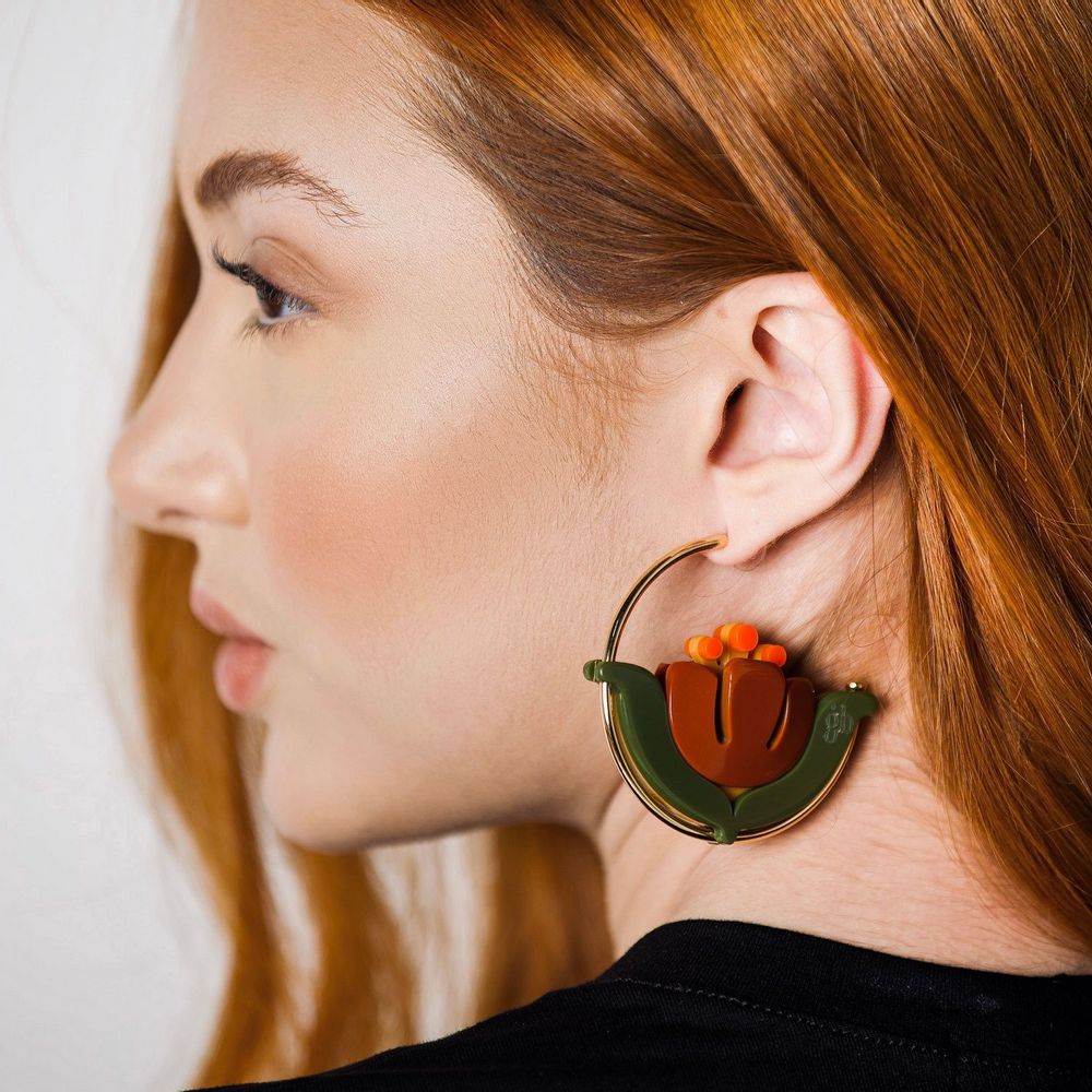Jewelry - Earring Hoop Pequi Flower Cinnamon - GISSA BICALHO