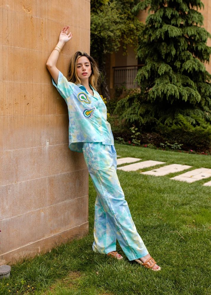 Apparel - LIYA TIE-DYE T-SHIRT AND PANTS SET WITH PAISLEY CROCHET - HYA CONCEPT STORE