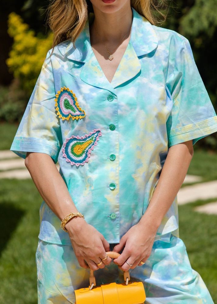 Apparel - LIYA TIE-DYE T-SHIRT AND PANTS SET WITH PAISLEY CROCHET - HYA CONCEPT STORE