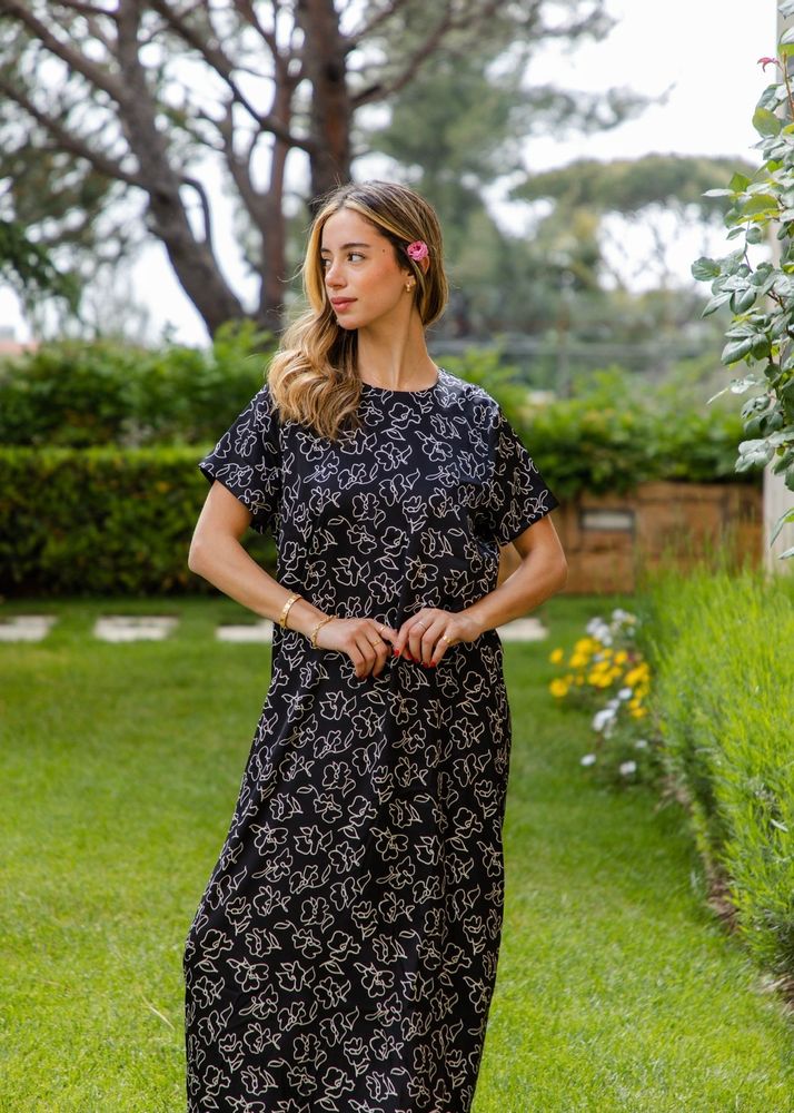Apparel - BLACK ELORA SILK DRESS WITH PINK FEATHERS - HYA CONCEPT STORE
