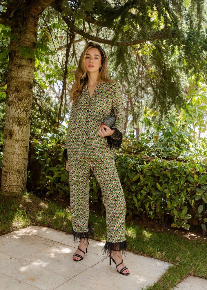 Prêt-à-porter - CRÊPE REVA VERTE SERTIE DE PIERRES ET DE PLUMES - HYA CONCEPT STORE