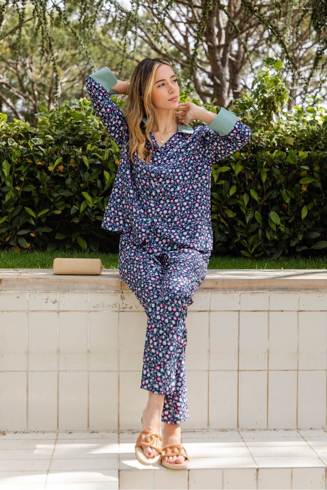 Prêt-à-porter - ENSEMBLE FLORAL LOLA AVEC COL VERT - HYA CONCEPT STORE