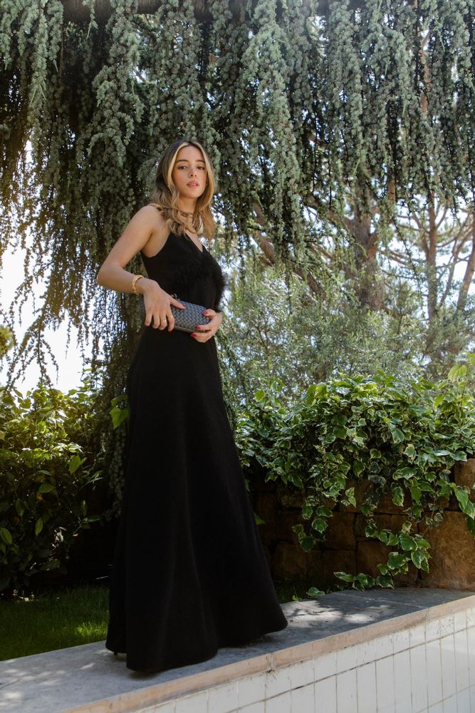 Apparel - ELLA BLACK SHIMMER MAXI DRESS WITH FEATHERS - HYA CONCEPT STORE