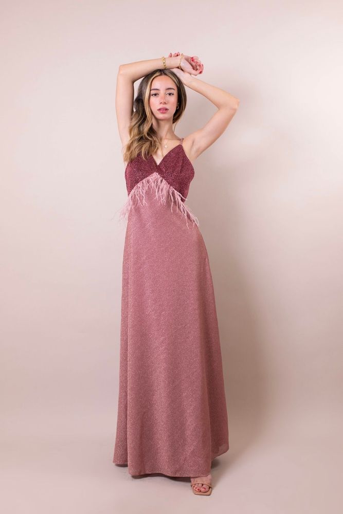 Prêt-à-porter - ROBE LONGUE ROSE SCINTILLANTE ELLA À PLUMES - HYA CONCEPT STORE