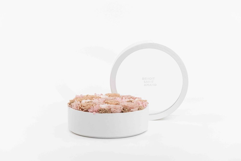 Floral decoration - The small garden - Grace - round white box size L - BENOIT SAINT AMAND