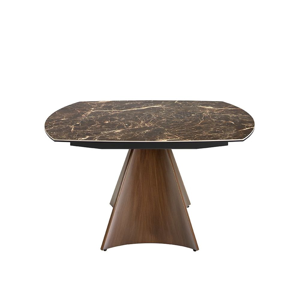 Dining Tables - Oval Barrel porcelain marble and walnut effect steel dining table - ANGEL CERDÁ